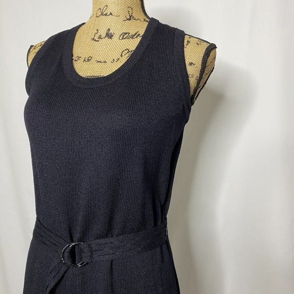St. John Black Wool Blend Knit Belted Sheath Dress - Picture 2 of 11